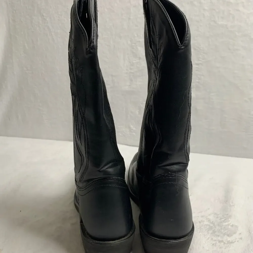 NWOT Justin Boots JB1104 Mens 7D Black Leather Pull-On Stitched Western Cowboy